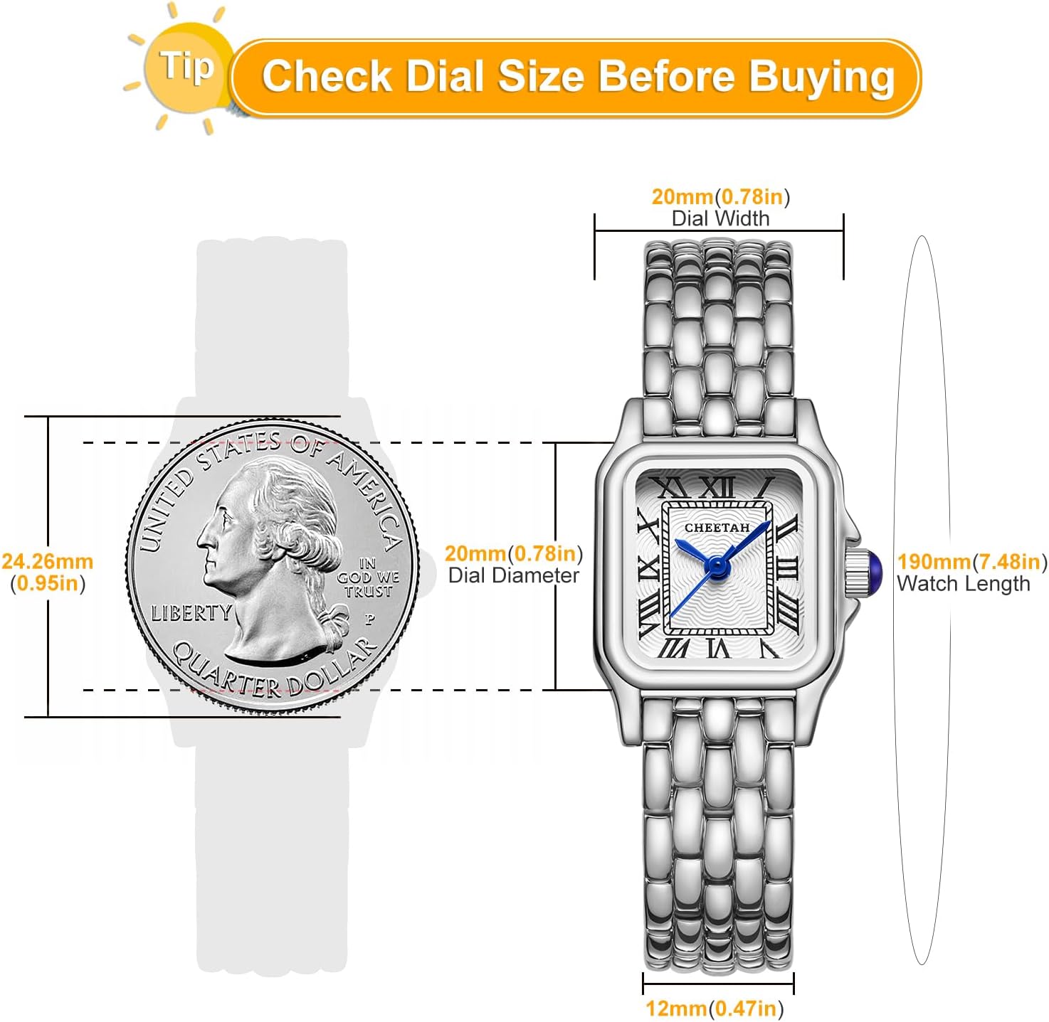 CHEETAH Gold Watches for Women with Small Vintage Bracelet, Rectangular Case Roman Dial - Image 3