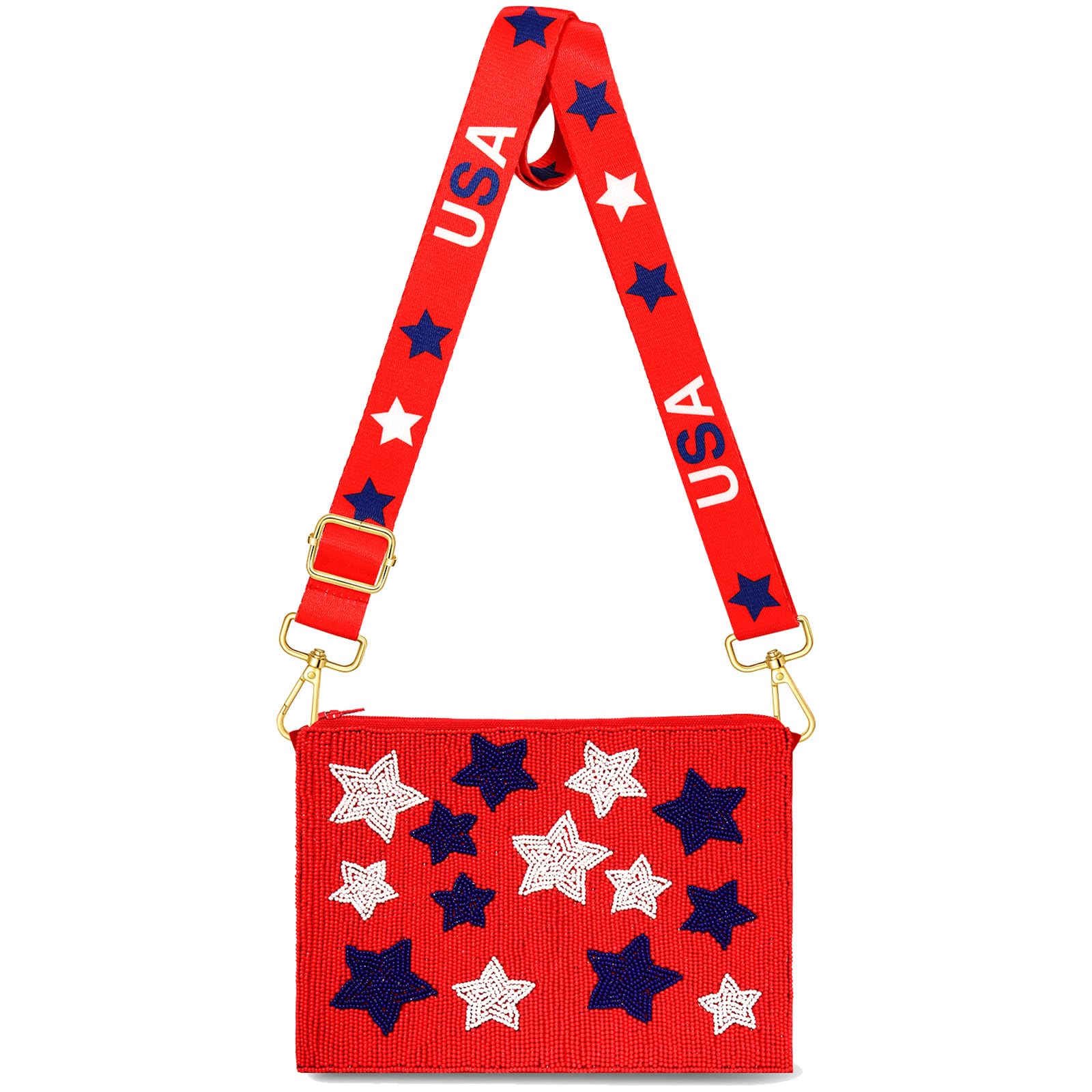 CEALXHENY 4th of July Purse for Women Sequin Beaded USA Star Purse American Flag Crossbody Shoulder Bag 4th of July Outfits