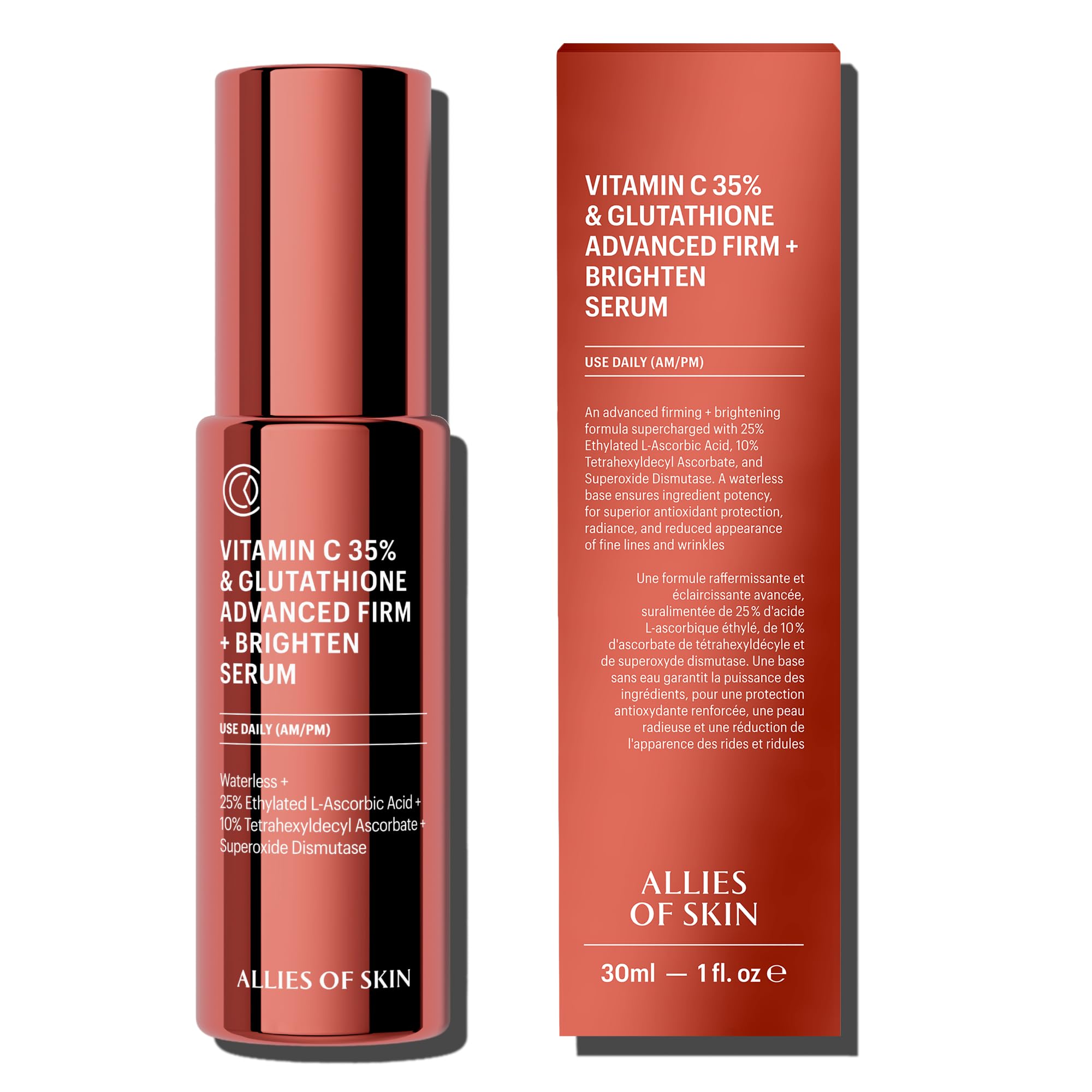 Allies of Skin 35% Vitamin C Perfecting Serum 1 Fl Oz | Highly Concentrated for Visbily Firmer Plumper Smoother Skin Fades Dullness with a Waterless Vitamin C Blend & Glutathione product thumbnail 2