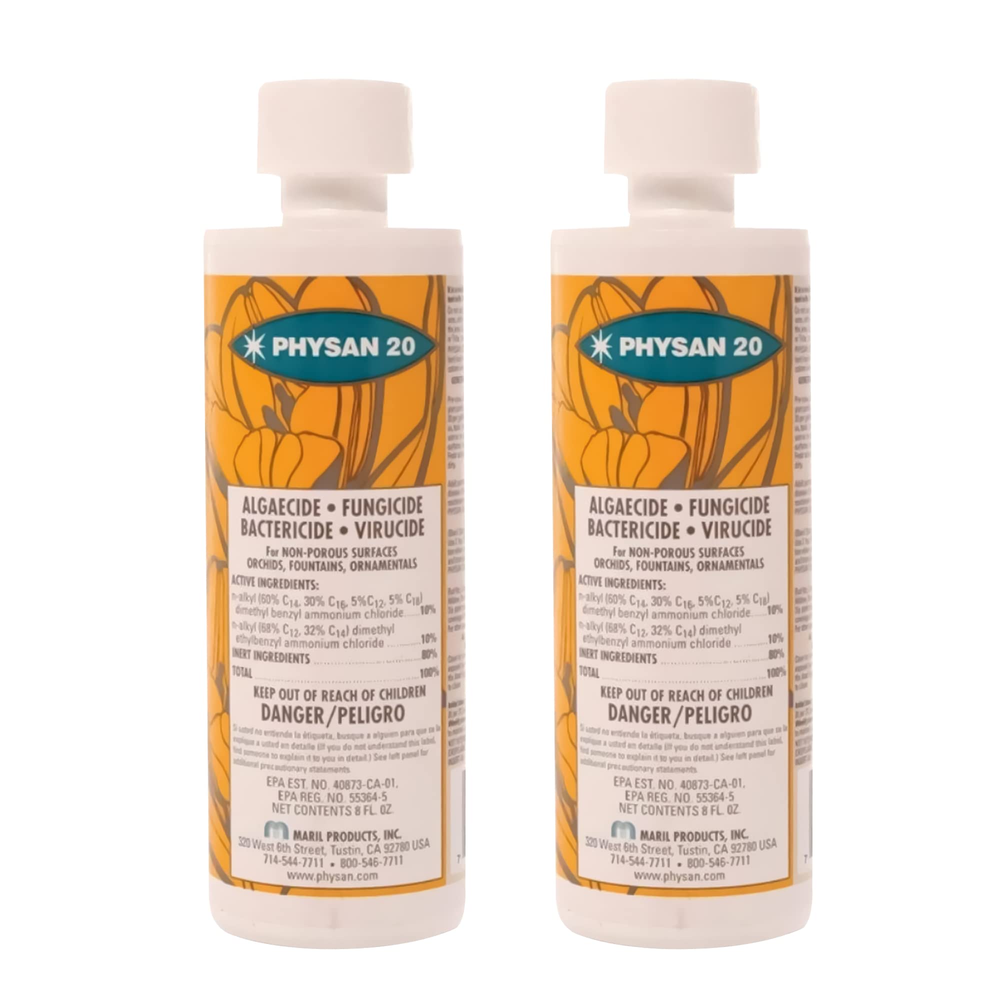 Hydrofarm Physan 20 Disinfectant Fungicide Virucide Algaecide Concentrate Cleaner for Hard Surfaces, Plants, Exteriors, Fountains, 16 Ounces (2 Pack)
