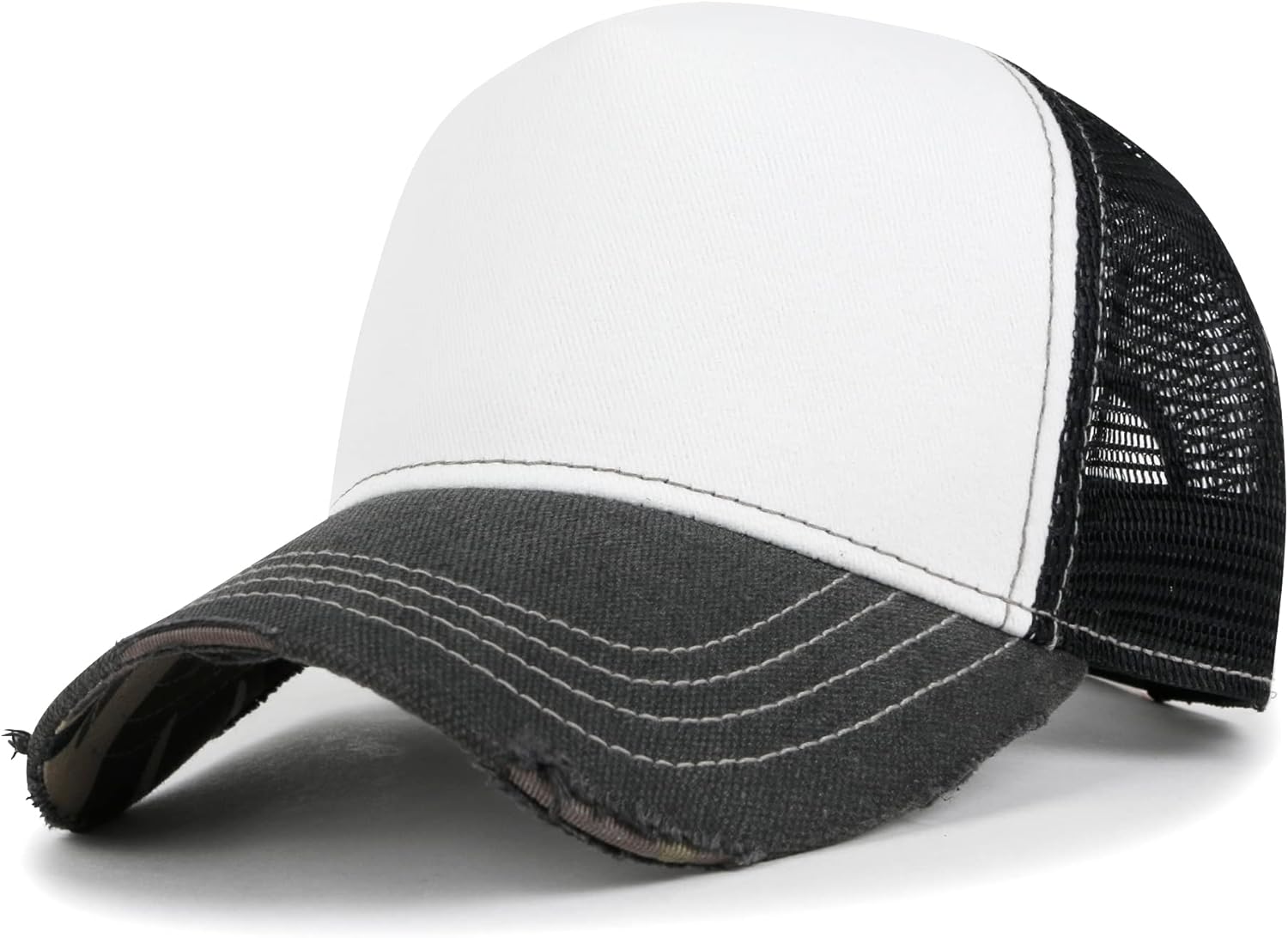 ililily Solid Color Vintage Distressed Mesh Blank Trucker Hat Baseball Cap