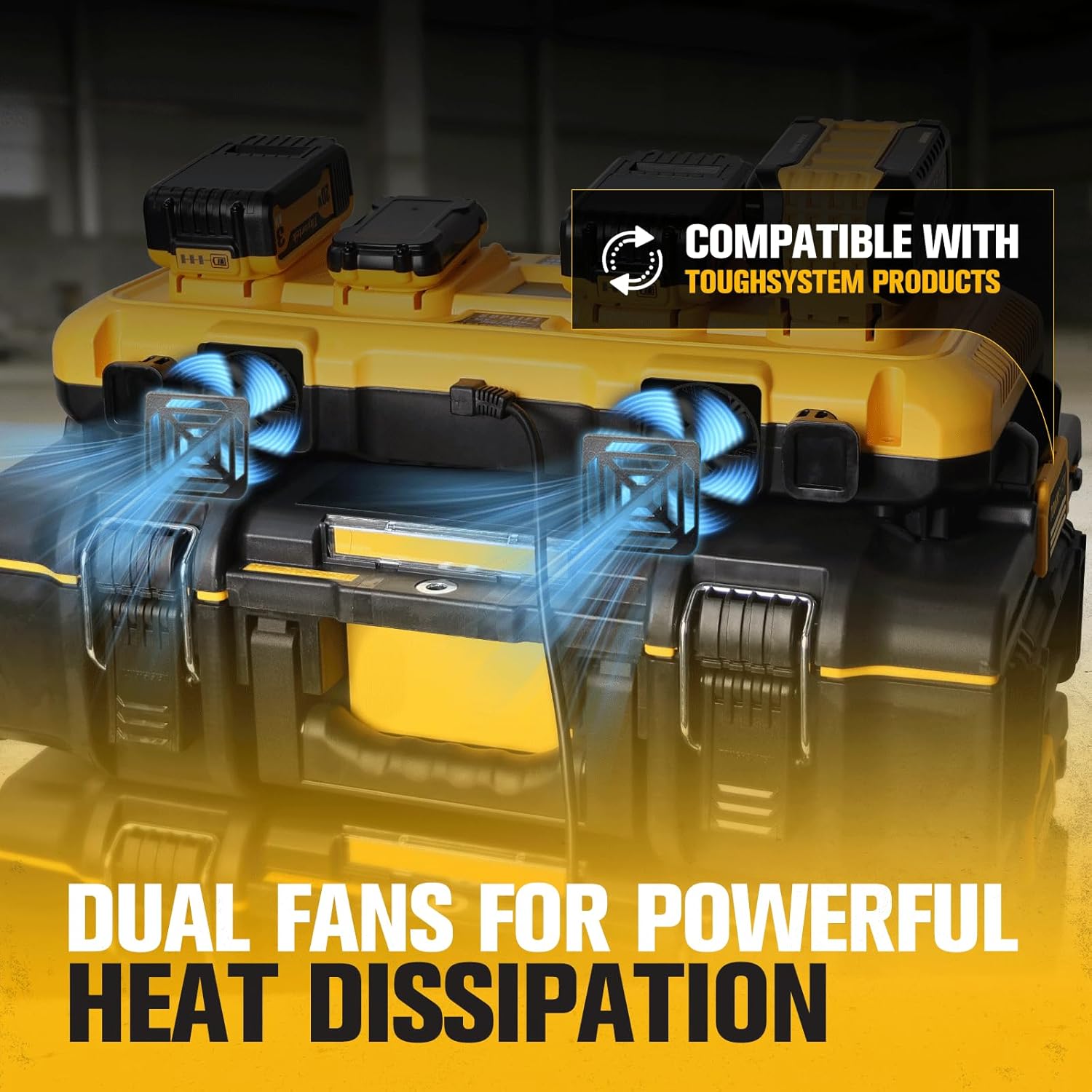 Upgraded DCB104 8A Fast Battery Charging 4-Port Station, LCD Display, Compatible with Dewalt 12V MAX, 20V MAX & 20V/60V MAX Batteries, Compatible with Toughsystem Tools, 6 Protection Charging