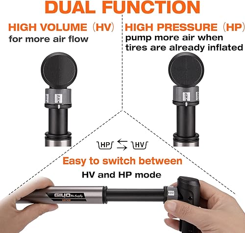 Miniatura 4 de Mini bomba de bicicleta con manómetro - Presta & Schrader - Bomba de aire de bicicleta portátil de 120 PSI para bicicleta de carretera y montaña