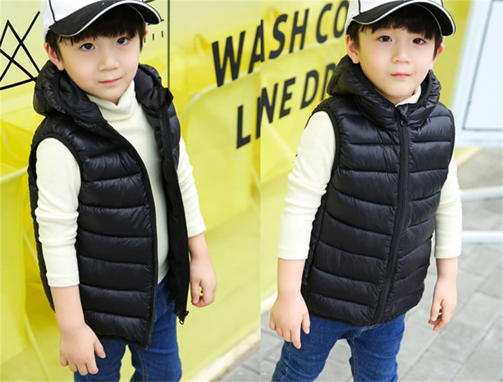 Doudoune sans Manche Enfant Garcon Fille Legere avec Poches Gilet Veste Matelassée À Capuche Vestes Manteau Couleur Unie Confort Chic Gilets Printemps, Automne
