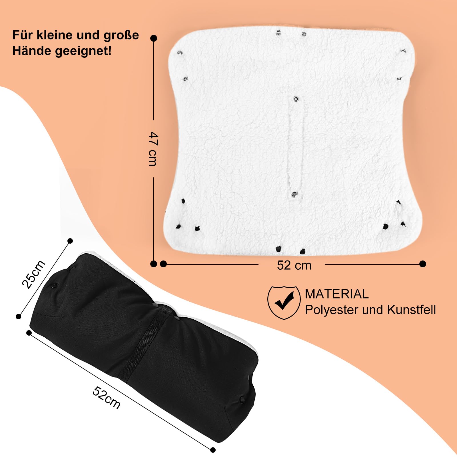 Handwärmer Kinderwagen, OFFOF Kinderwagen Handwärmer mit Fleece Innenseite,Handmuff für Kinderwagen Wasserfest Winddicht,Handschuhe Kinderwagen Universalgröße für Kinderwagen Buggy(Einteiliges Design)
