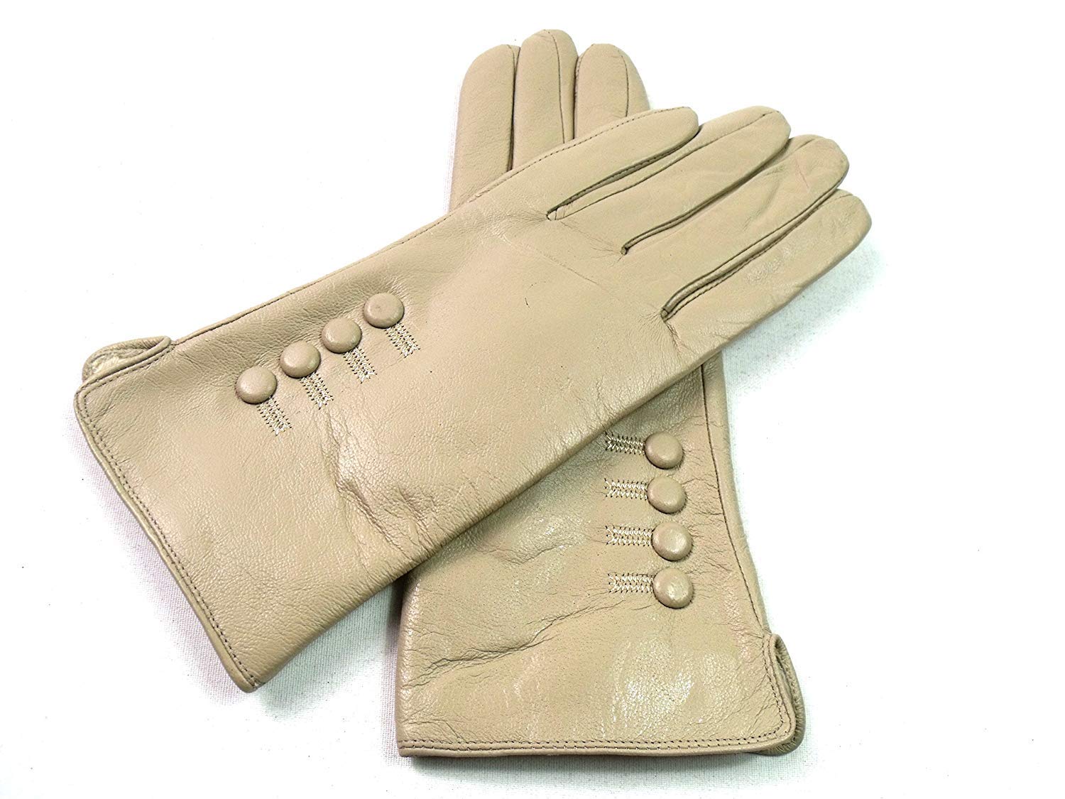 Emporium Leather Women's Cream Premium Genuine Leather Gloves (Large, Beige)