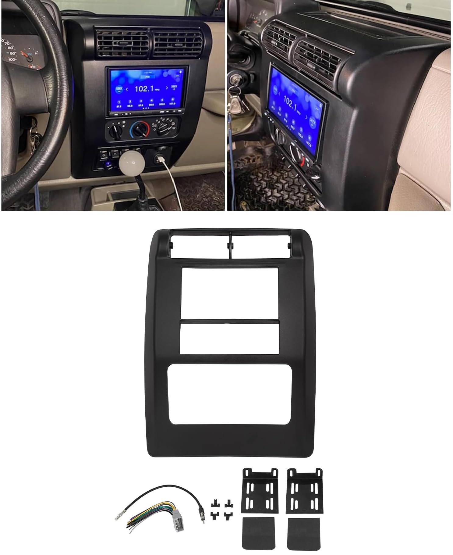 HECASA Double Din Dash Kit W/Wiring Harness Compatible with 2003-2006 Jeep Wrangler TJ Radio Dash Bezel