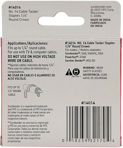Miniatura 2 de Surebonder Grapas redondas #14 para cable de TV y computadora, se adapta a cables de hasta 1/4 pulgadas de diámetro, 630 grapas