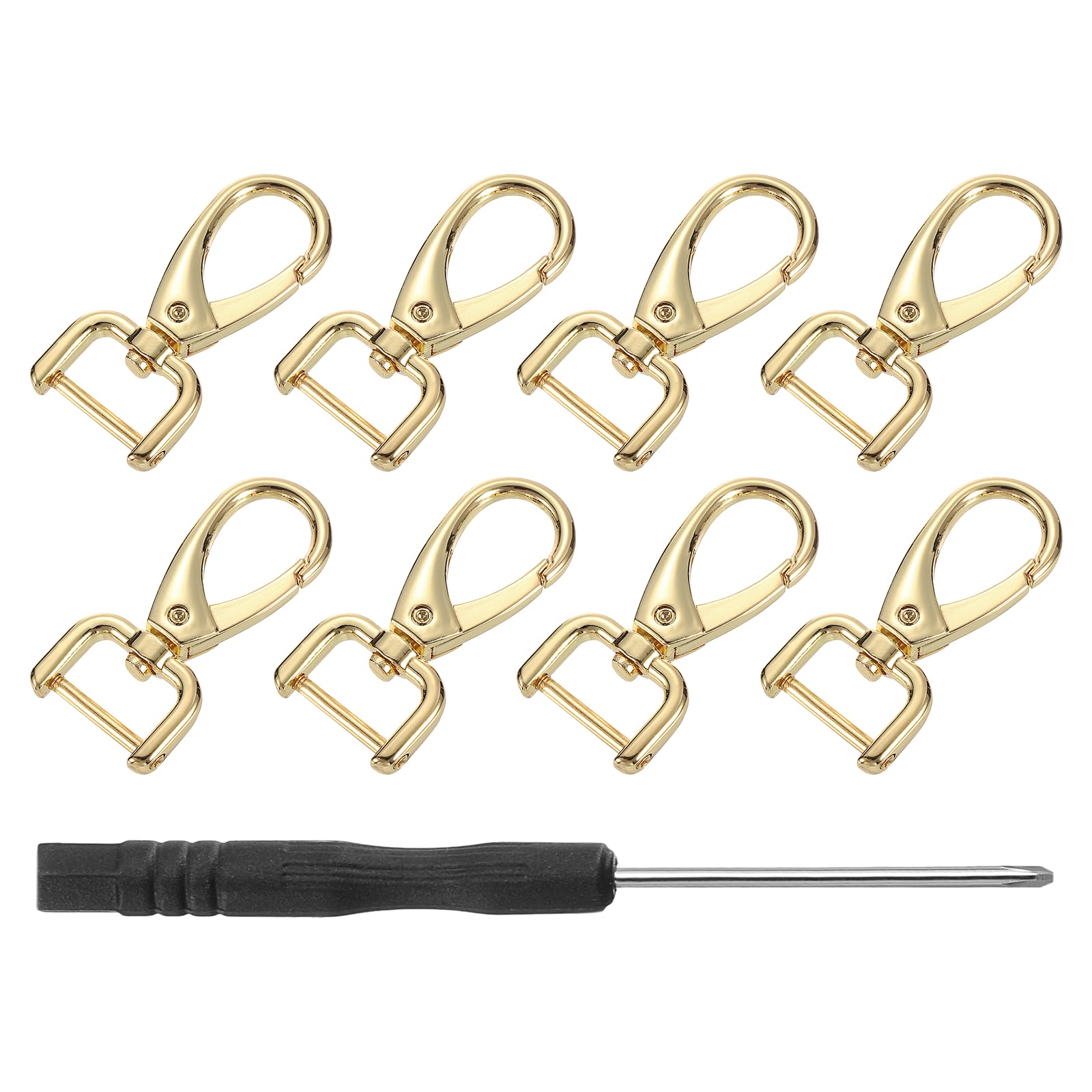 sourcing map 8Pcs Swivel Clasps Hook, 15mm(0.59 Inch) D Ring Detachable Snap Hardware Metal Lobster Claw Clasp Hook with Screwdriver for Purse Keychain DIY, Gold