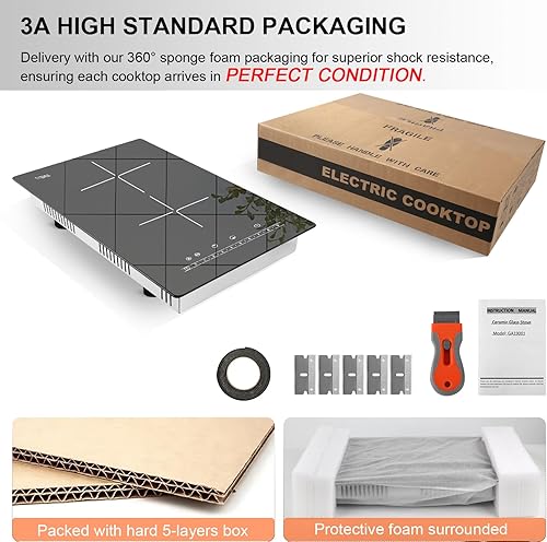 Miniatura 7 de TYEMUI Estufa eléctrica de 2 quemadores de 110 V, enchufe portátil de 2000 W, estufa infrarroja de doble quemador de 12 pulgadas, estufa de vidrio