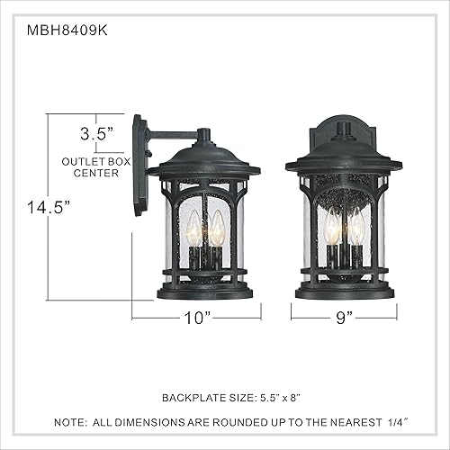 Miniatura 7 de Quoizel MBH8409K - Aplique de pared para exteriores, 3 luces, 180 vatios, negro místico (15 pulgadas de alto x 9 pulgadas de ancho)