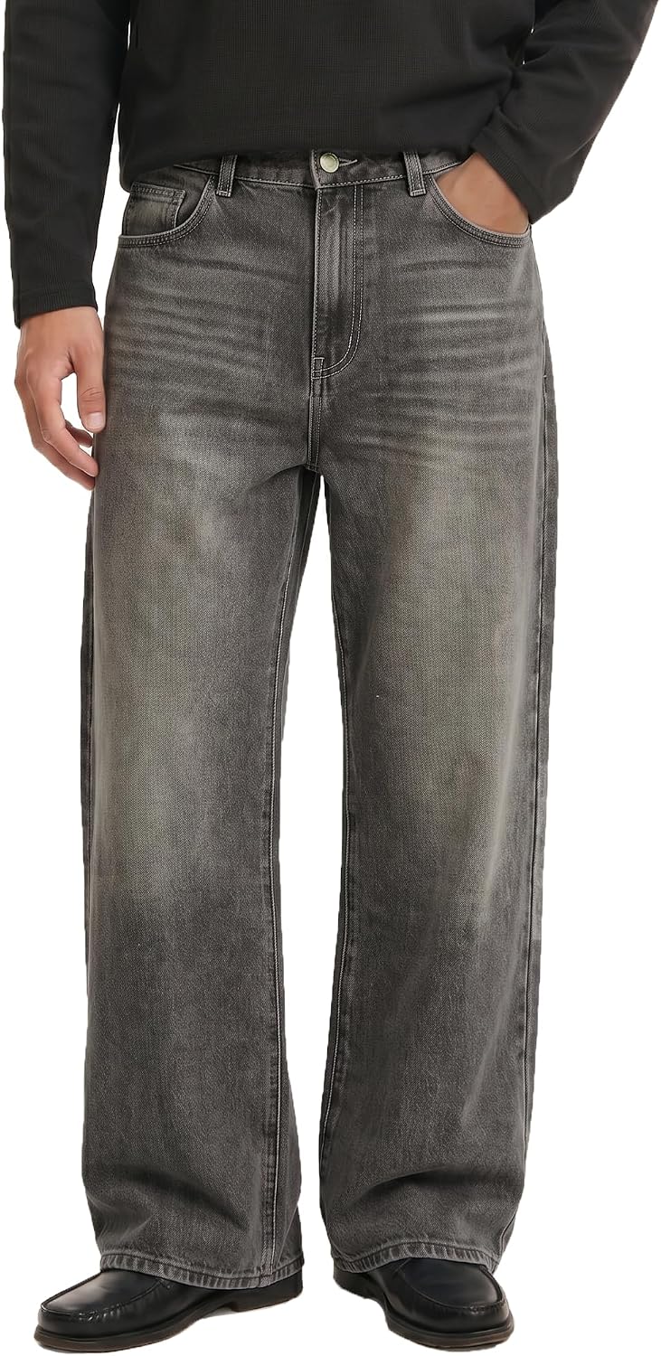 Comdecevis Men's Loose Fit Jeans Baggy Wide Leg Denim Pants for Casual Streetwear