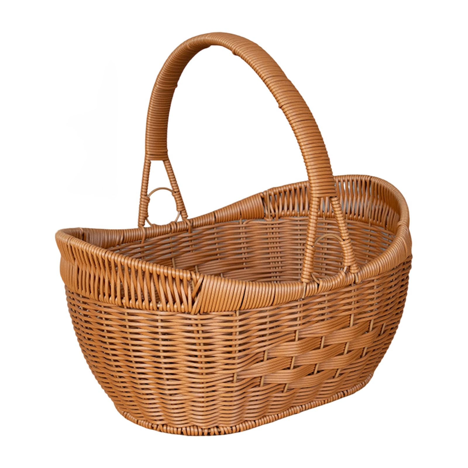 Wicker Basket with Handle, Rattan Woven Basket with Handle Large Capacity Harvest Baskets Picnic Baskets Fruit Storage Organization for Storing Fruits Vegetables Eggs Home Decoration