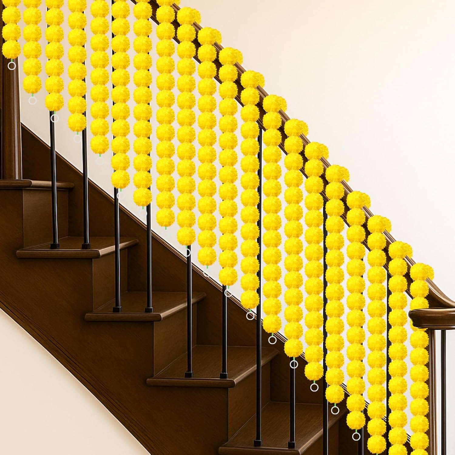 Norme 12 Pcs Marigold Garland 2.6 ft Long Strands Artificial Marigold Flowers Garland with Pendant Flower String Indian Diwali Decorations for Pooja Indian Wedding Dia De Los Muertos(Yellow)