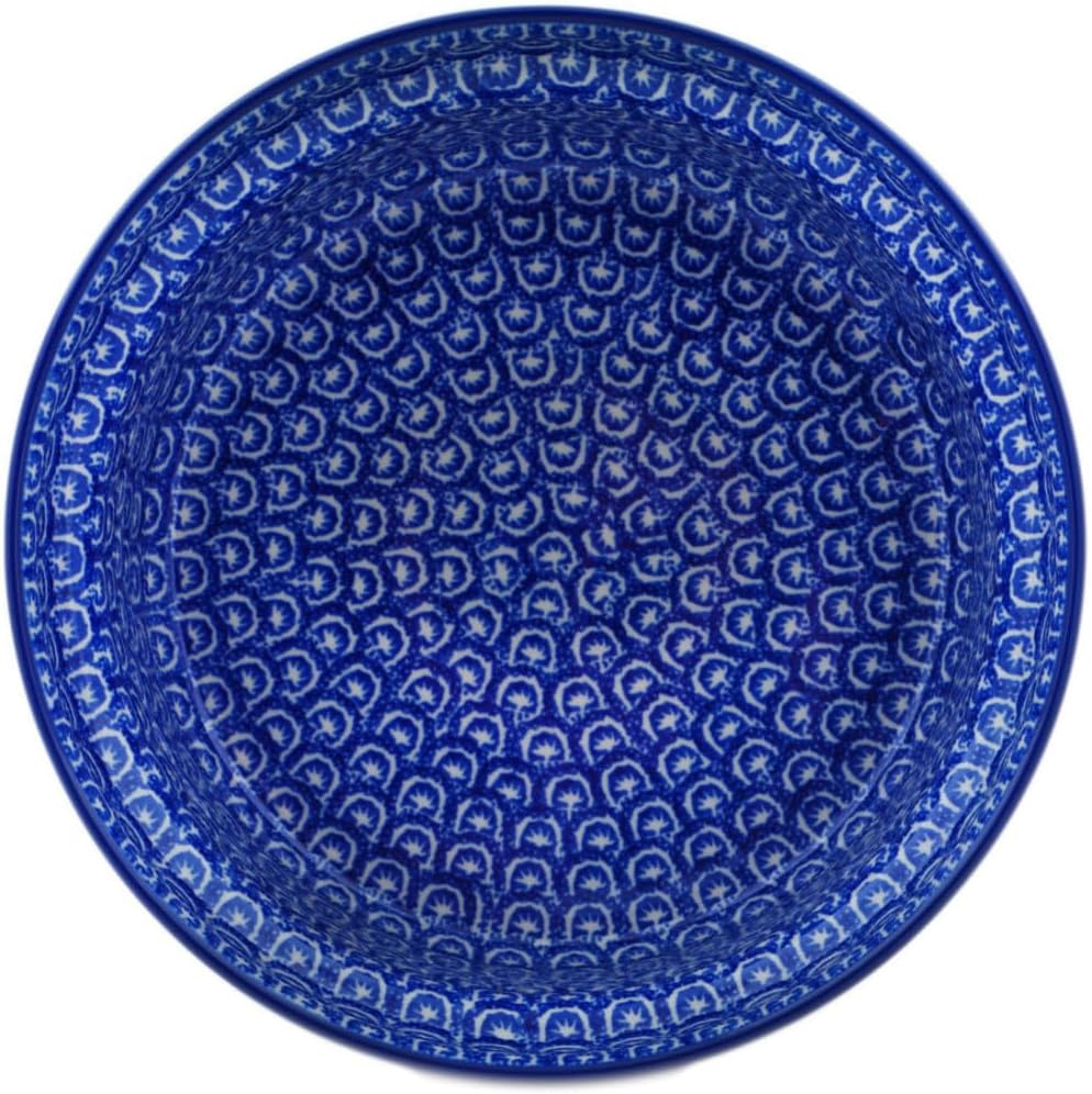 Polmedia Polish Pottery Authentic Polish Pottery Souffle Dish 8-inch in Swimming Design Handmade in Bolesławiec Poland by Ceramika Artystyczna + Certificate of Authenticity