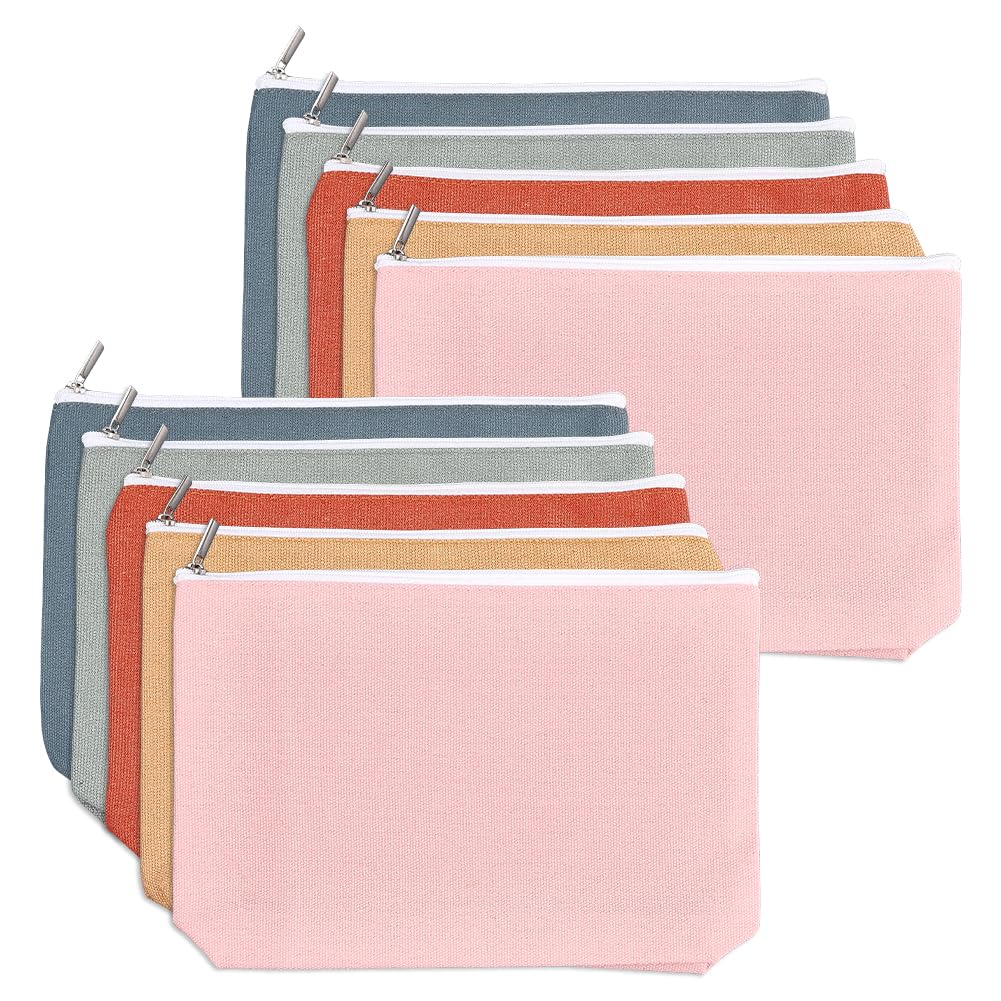 WADORN 10pcs 5 Colors Canvas Cosmetic Bags Bohemian Style Blank Pouch Bulk Travel Toiletry Cosmetics Bags 6.2x9 Inch for Daily Use Wedding Bridal Valentine's Day Gift Cosmetics Storage, Mixed Colour