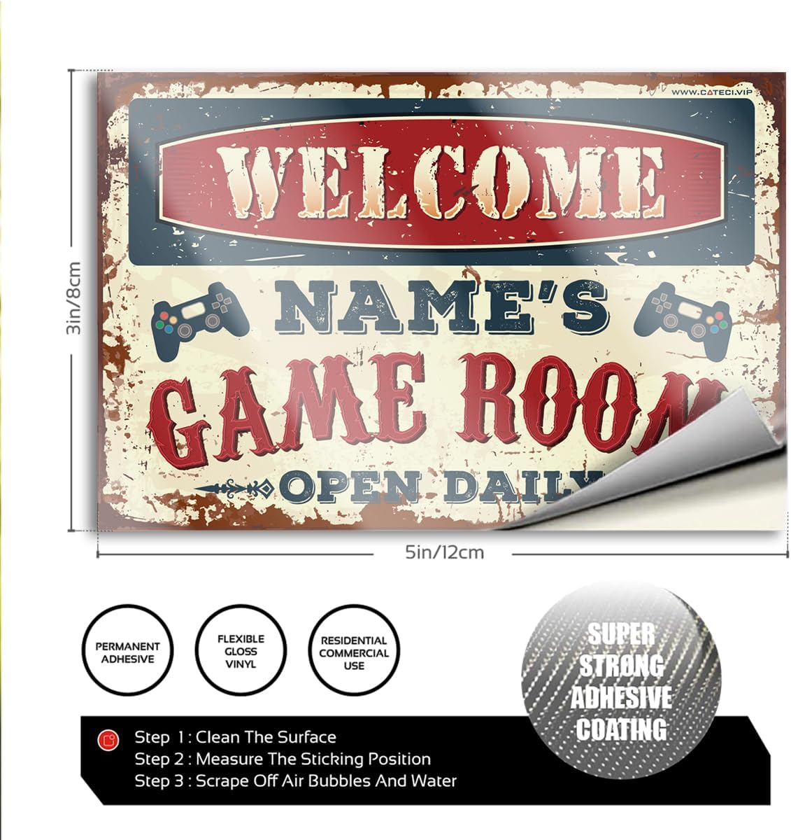 Custom Game Room Sticker 5x7in – Personalized Your Name Game Room Vintage Vinyl Decal for Laptop, Water Bottle, Man Cave, Basement, Bar – Unique Gift for Gamers, Husband, Dad