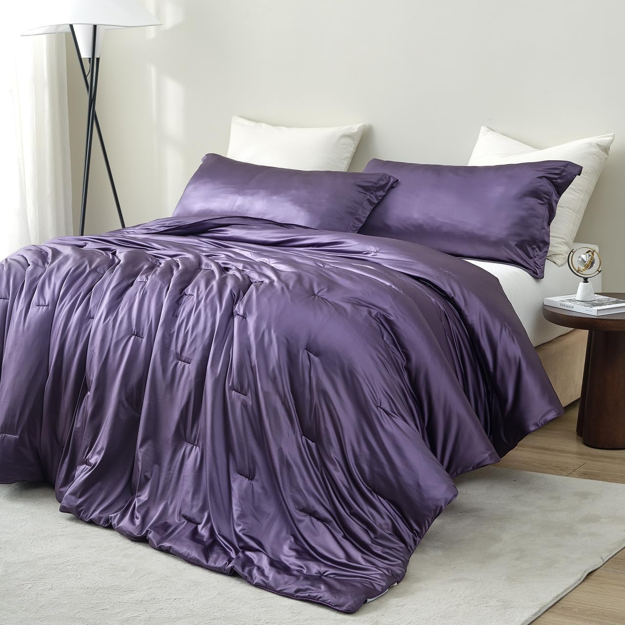 Coma Inducer Satin Summer Oversized King Comforter Set - Purple Plumeria