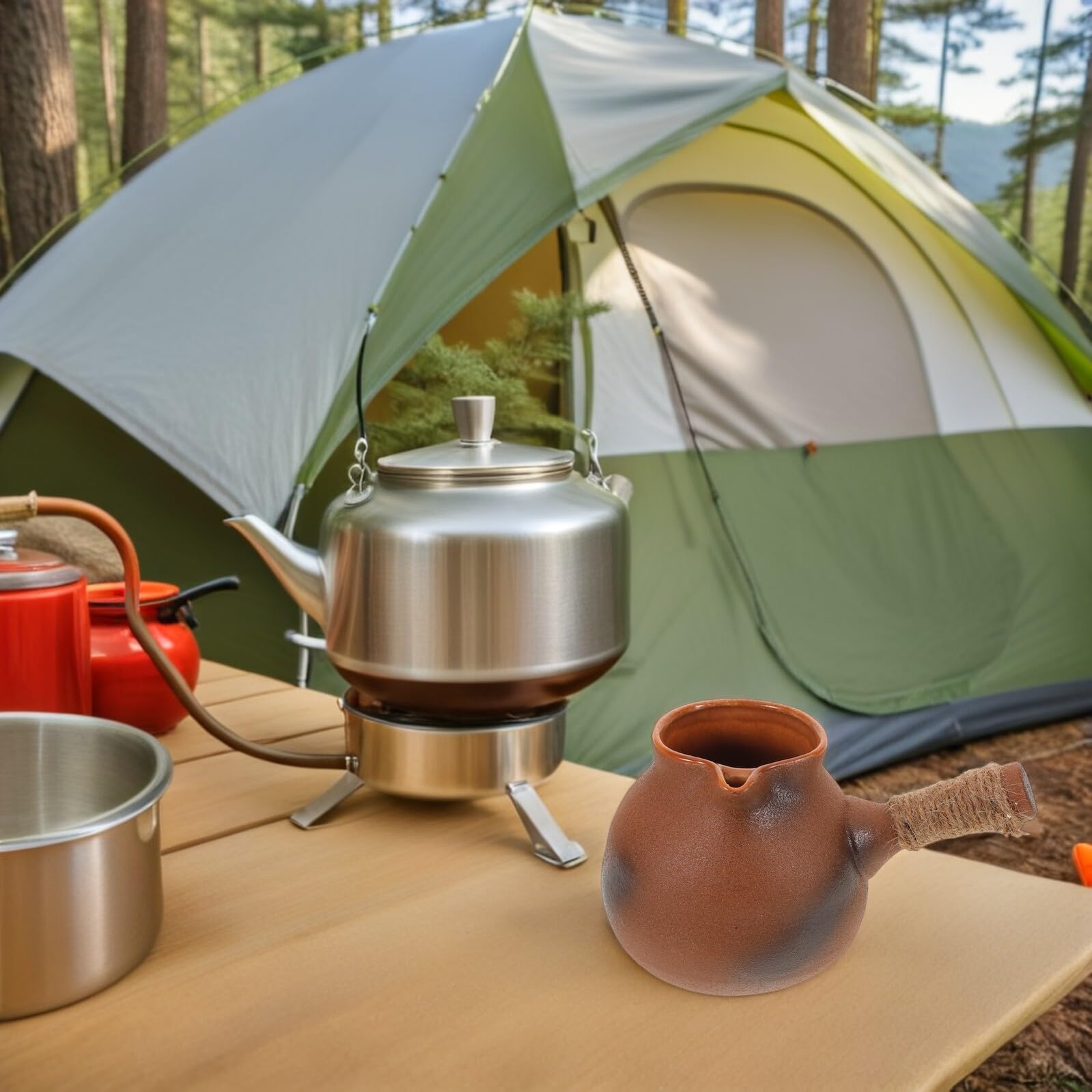 Alipis Bollitore in Terracotta Tradizionale da 800 Ml per Tè e Tisane, Resistente ad Alte Temperature, Design Classico in Ceramica per Campeggio e Riunioni Familiari