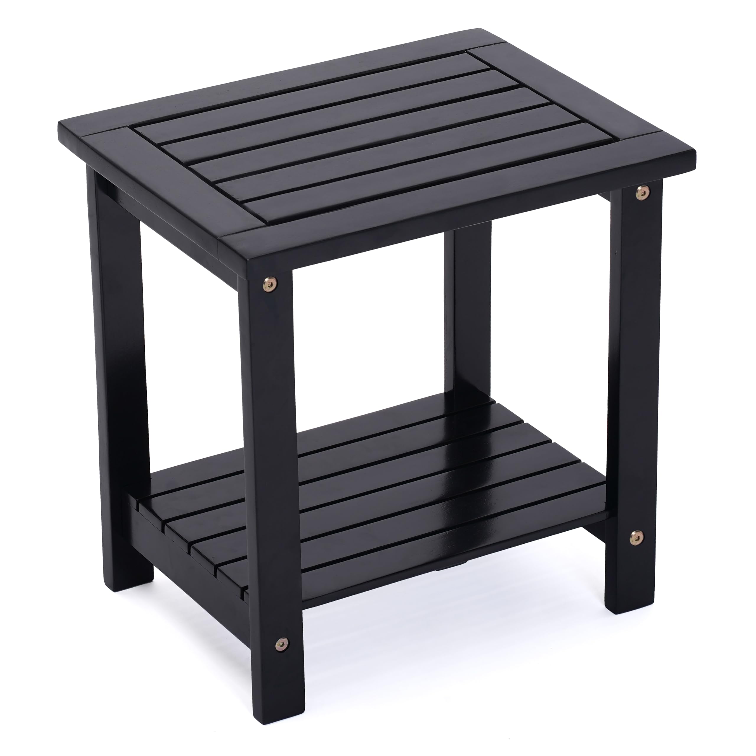 AN68 2-Tier Adirondack Side Table – Weather Resistant Wooden End Table, Rectangular Rustic Outdoor & Indoor Small Table for Patio, Garden, Lawn, Porch