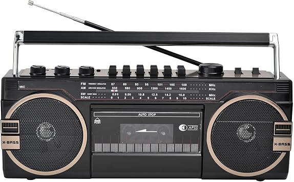 Classic 80s Style Retro Player Boombox, Portable Cassette Player Radio, AM/FM Radio, Bluetooth Cassette Recorder with Volume Adjustment Knobs, for Family Gathering Travel A