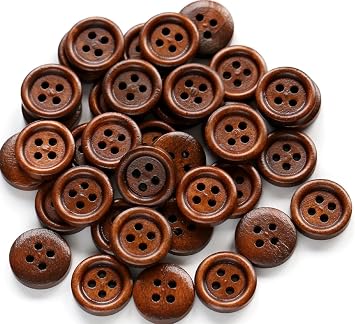 200PCS 5/8 Inch 15mm Brown Color Wooden Buttons DIY Crafts Button Sewing Project