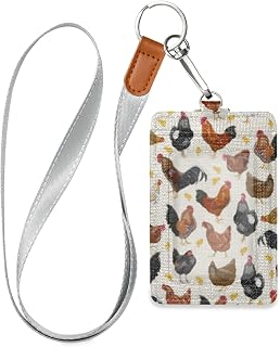 Hens Roosters and Chickens ID Badge Holder PU Leather Card Holder with 2 Card Slots