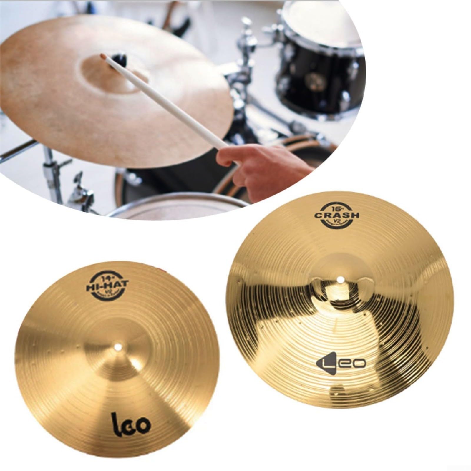 HpLive Piatti Crash Ride Hi Hat in ottone, per batteria, per percussioni, Splash Crash, Hi-Hat Jazz Drum Cymbal Percussion, parti per strumenti musicali (35,6 cm)