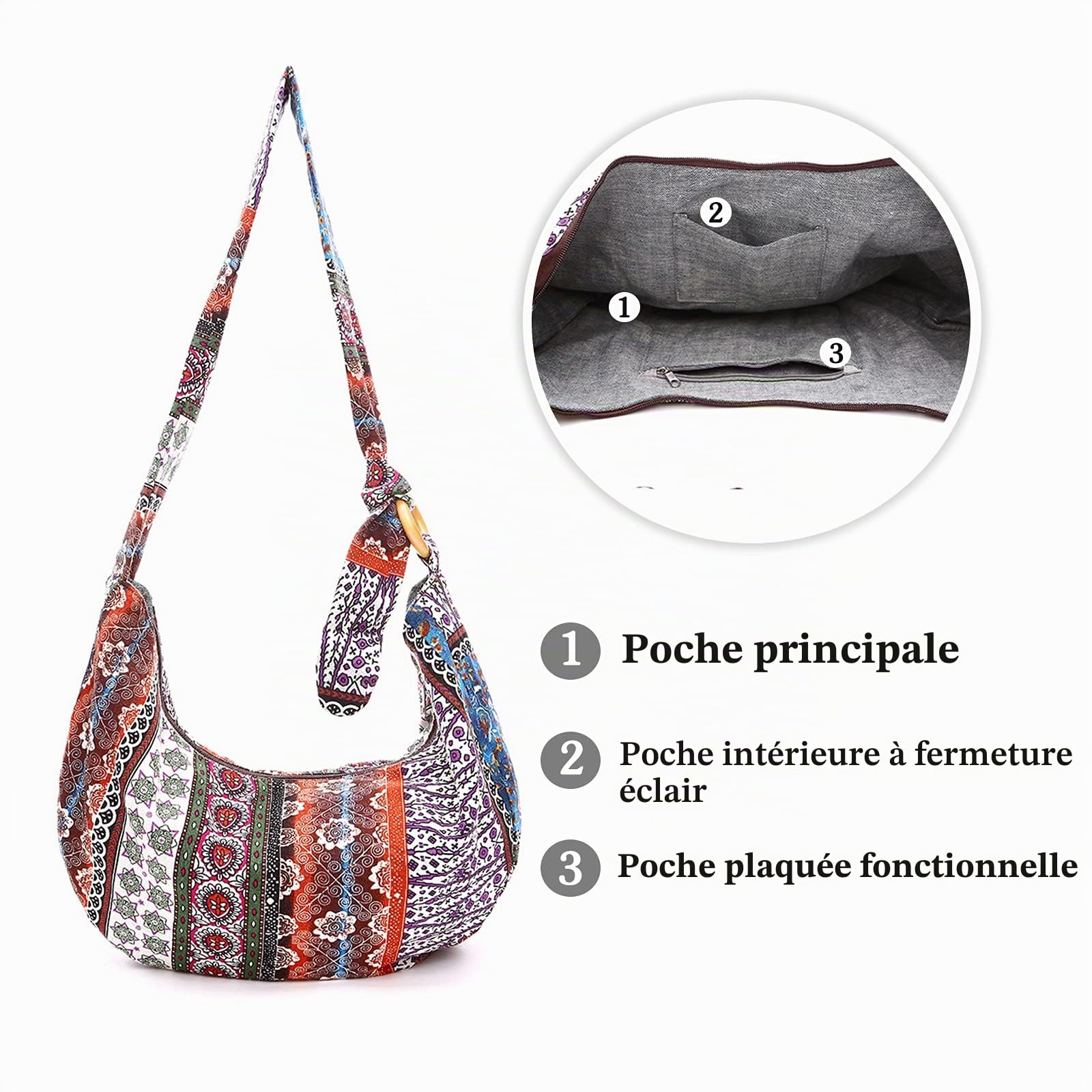 Sac D'épaule de Femmes Hippie Sac à Bandoulière Poids Léger Fourre-Tout Sac de Messager pour Voyage Plage École Vacances