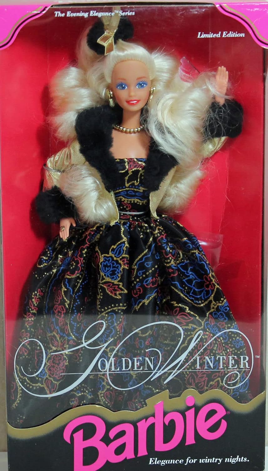 Barbie 1993 Limited Edition The Evening Elegance Series 12 Inch Doll - Golden Winter Barbie with Dress, Jacket, Hairpiece, Earrings, Ring, Necklace, Shoes and Hair Brush