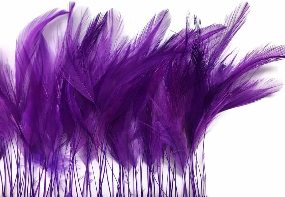 1 Dozen - Purple Stripped Rooster Neck Hackle Eyelash Feather Millinery Fly Tying Costume Craft Supply | Moonlight Feather