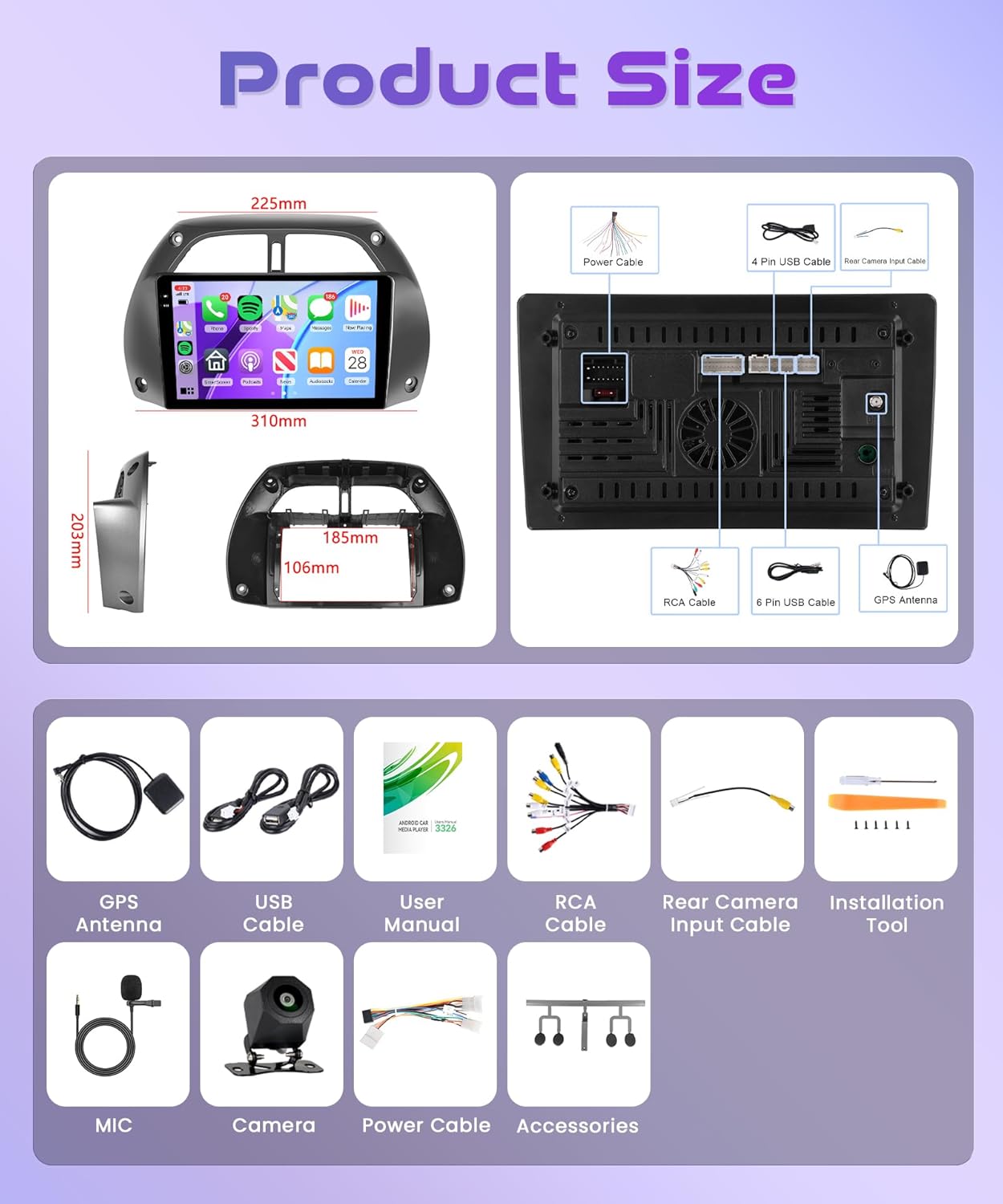 4Core 4G+128G Android 15 Car Stereo Radio for Toyota RAV4 2001-2006, Rimoody Wireless Carplay Andorid auto Mirror Link 9'' INCELL Touchscreen GPS WiFi Bluetooth 5.0 FM/RDS EQ-32 SWC Backup Camera