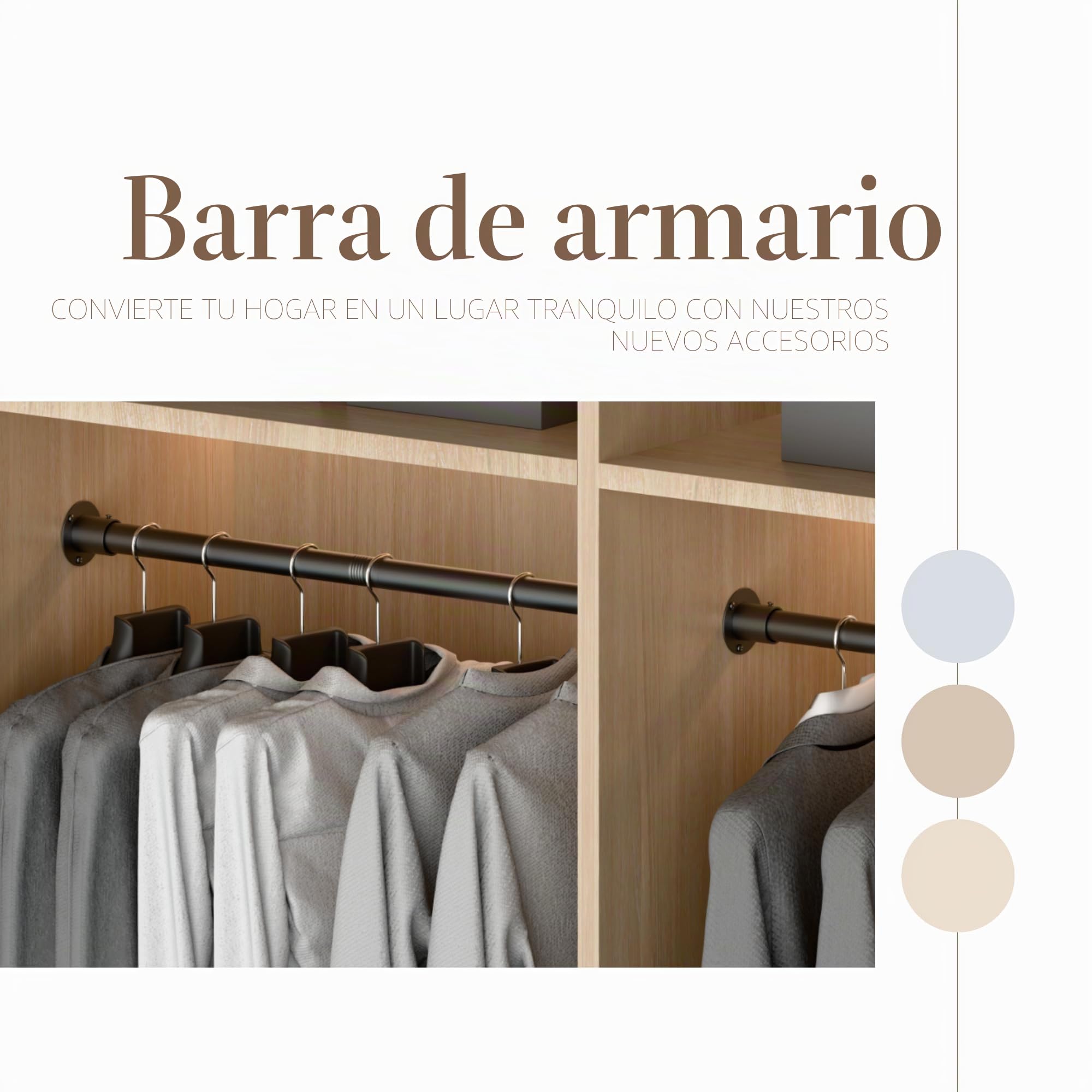 Venwemong Barra de Armario, Barra de Ropa Extensible, Acero Inoxidable Estable para Armario y Almacenamiento, Blanco, Longitud 85–230cm, Diámetro 32mm
