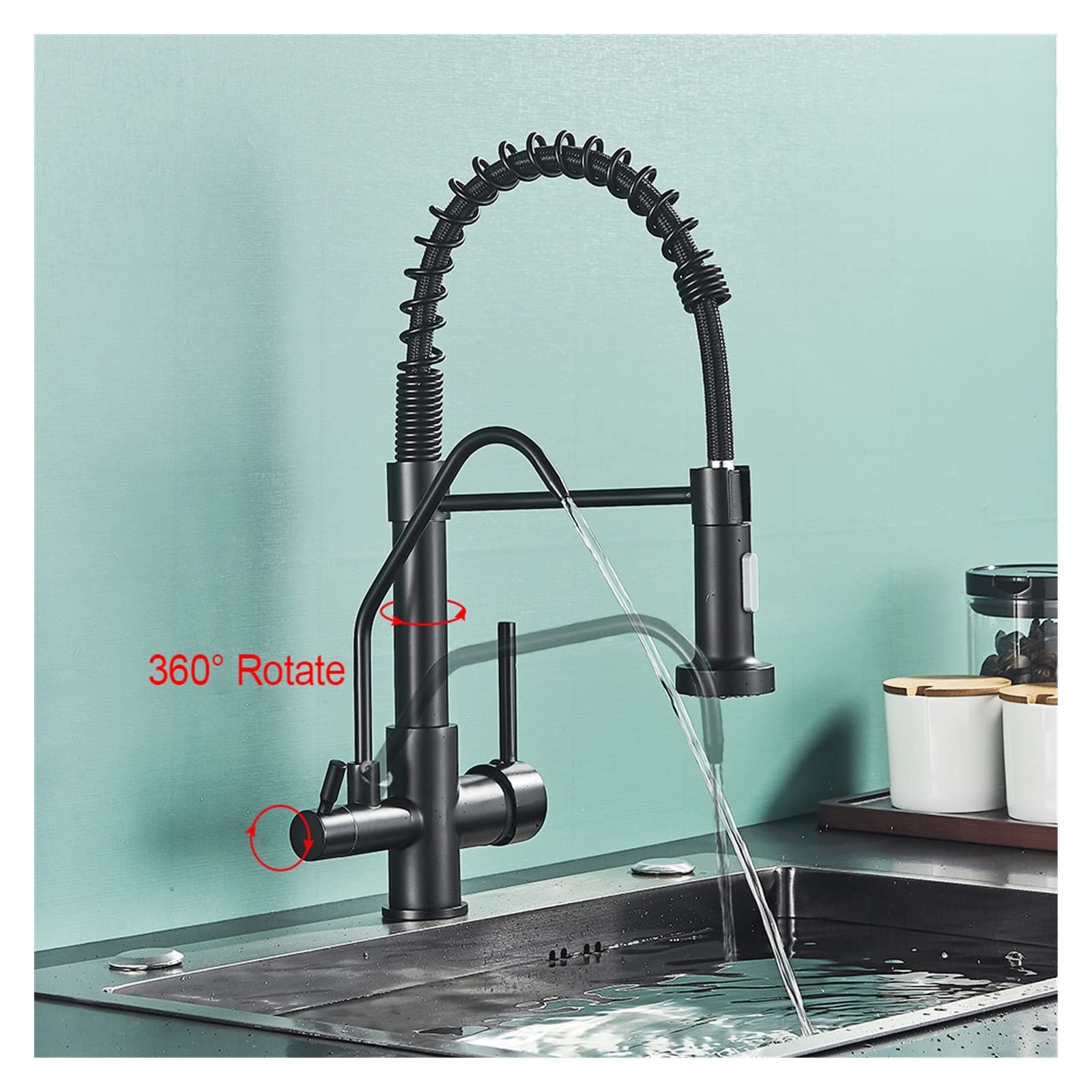 Grifos de Cocina, Matte negro filtro de agua pura grifo dual mango dual mango caliente y fría agua potable extrae la batalla de la batalla de la cocina purificación(Sensor-Matte Black)