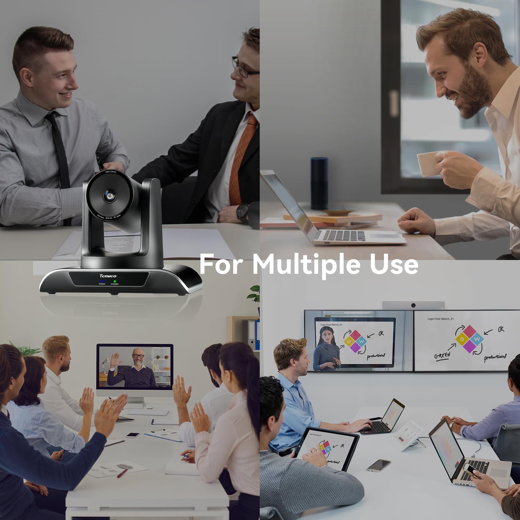 Tenveo 3X Zoom Ottico Sistema di Telecamere per Conferenze con Altoparlante Bluetooth AI Tracking USB3.0/HDMI PTZ Camera 1080P 60FPS Videoconferenza per Riunioni Chiesa Medicina Teams Zoom OBS