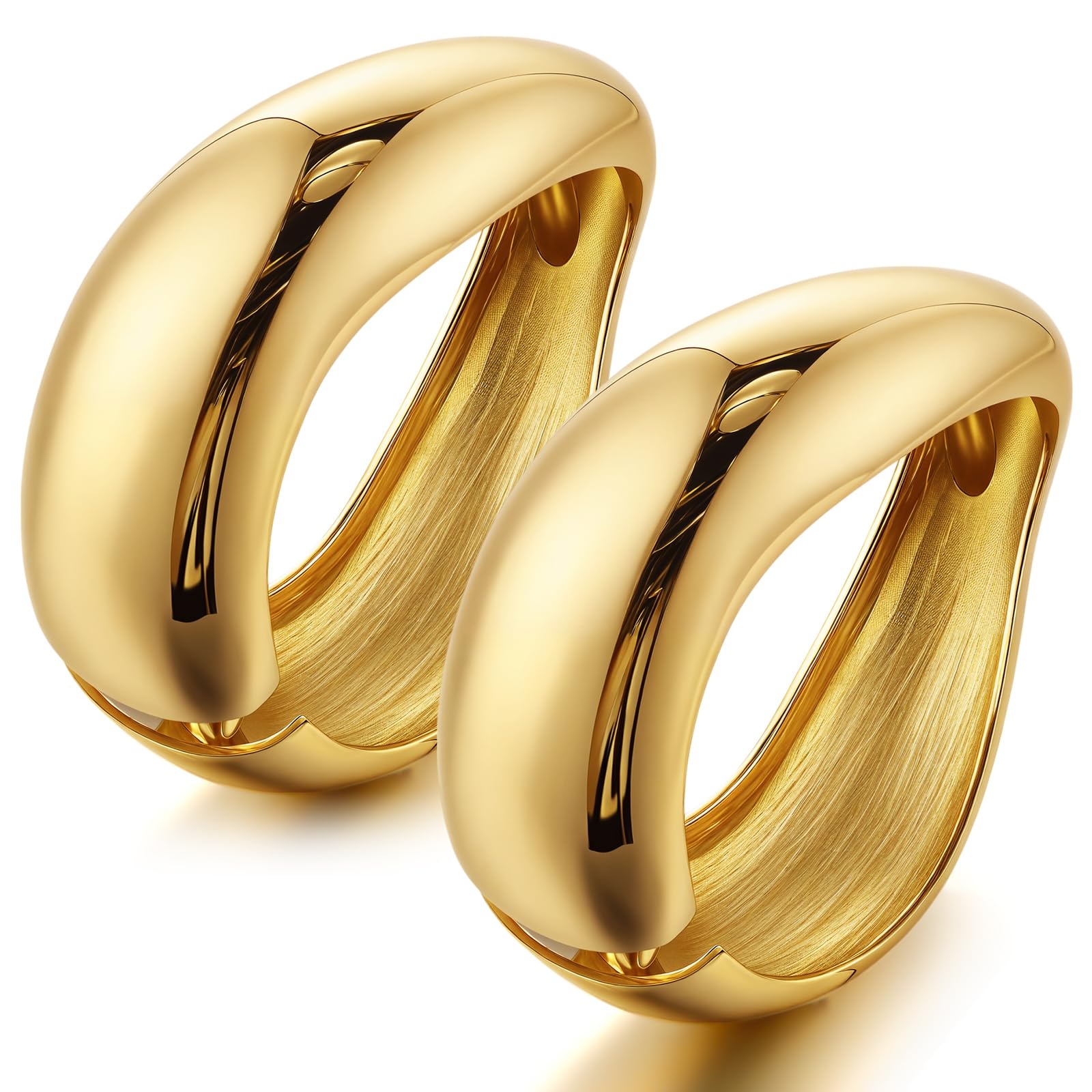 2 Pcs Chunky Gold Bangle Bracelets for Women Dainty Hinged Big Wide Trendy Cuff Bracelet Fashion Jewelry Valentine's Day Party Gifts