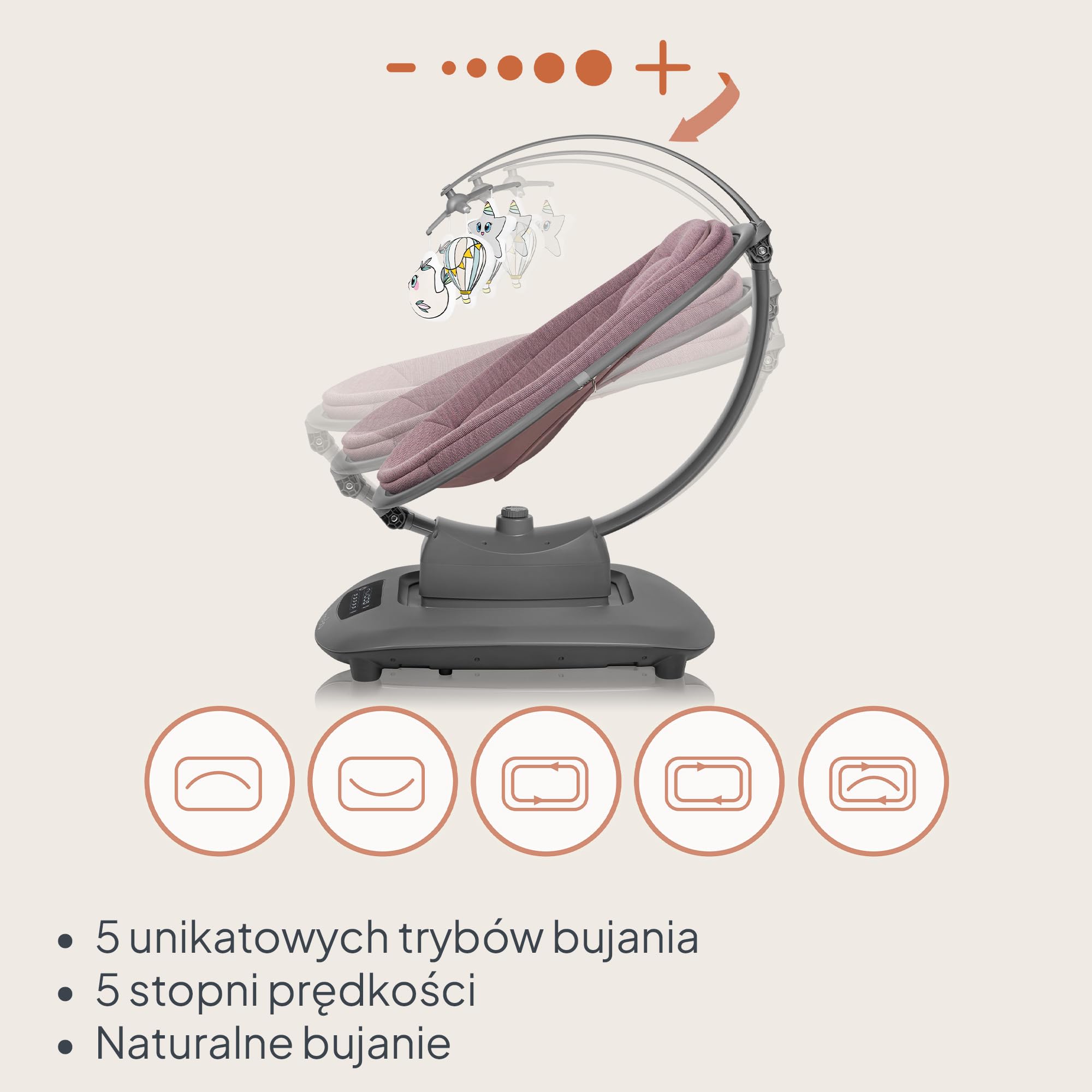 LIONELO BLOSSOM Elektryczny Bujaczek Niemowlęcy do 9 kg Leżaczek dla Dzieci Regulacja Oparcia Naturalne Kołysanie 5 Prędkości Ergonomiczne Siedzisko Bluetooth Pilot, 5 Melodii