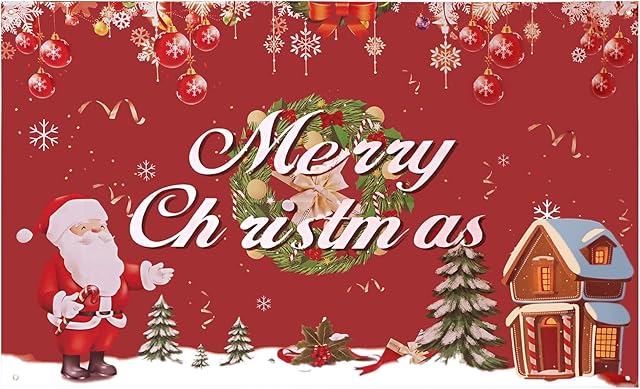 FYY Merry Christmas Banner,(43x71 inch)Large Merry Christmas Backdrop Banner,Winter Christmas Santa Background for Merry Christmas Decoration for Indoor Outdoor Party for Christmas Party Supplies