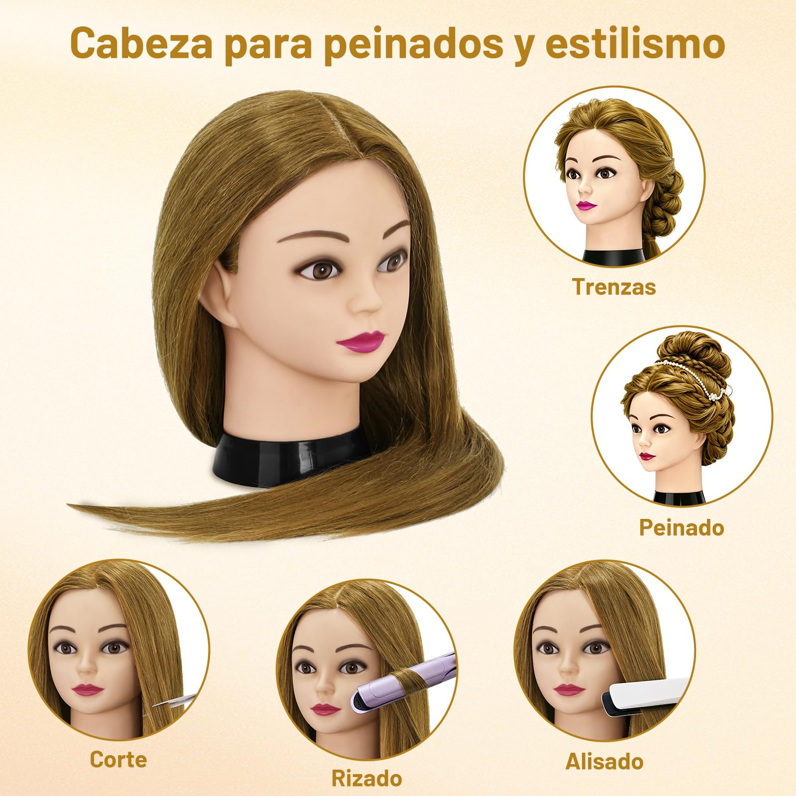 TwoWin 24 inch Cabeza Peluquería, 80% Cabello Humano, 60 cm Cabeza Maniquí