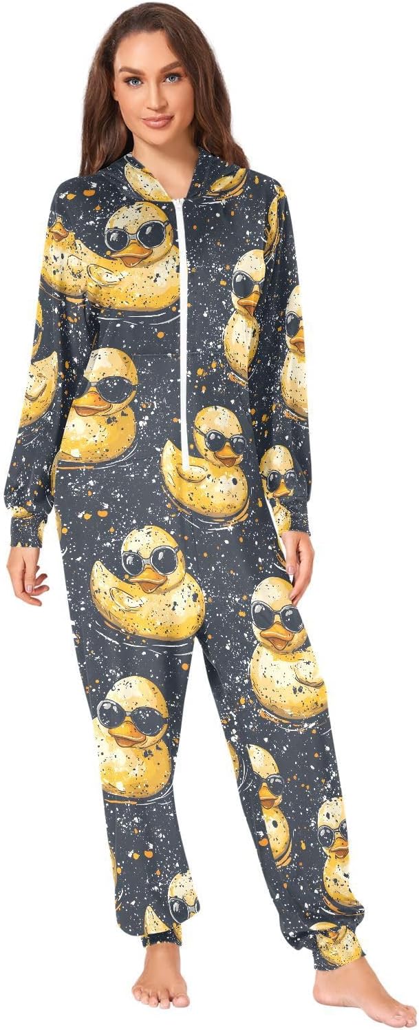 Cool Rubber Duck Black Unisex Adult Onesie Pajamas Comfy One Piece Costume Jumpsuits Novelty Sleepwear
