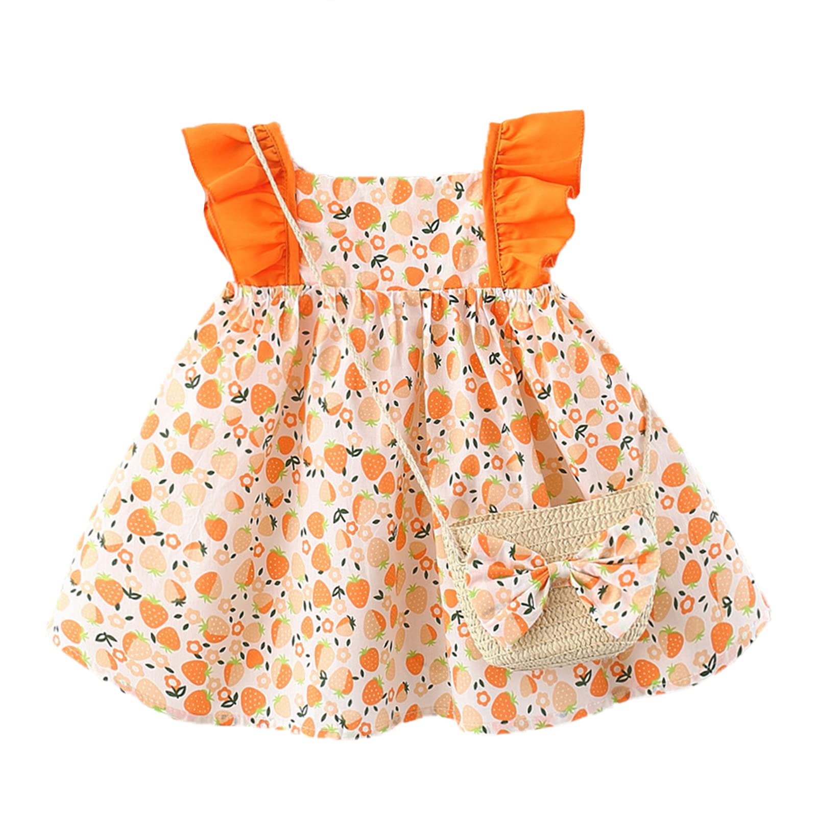 Haokaini Ropa de verano para bebé niña, cuello de muñeca, floral, fresa, princesa, bolso cruzado
