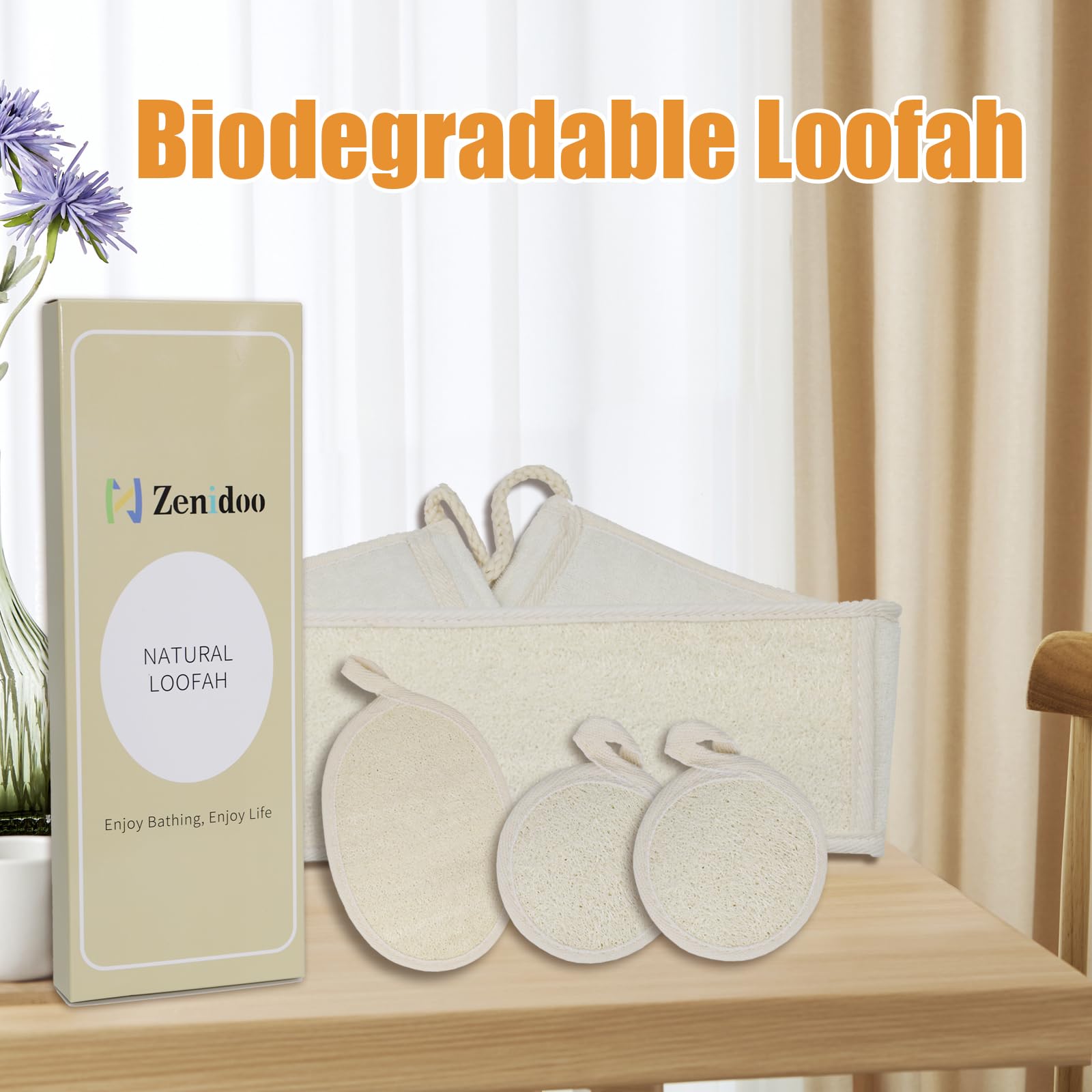 Esponja exfoliante corporal de lufa natural (paquete de 4), almohadilla facial de lufa natural para baño y ducha, para mujeres y hombres, fabricada con almohadillas de lufa ecológicas y
