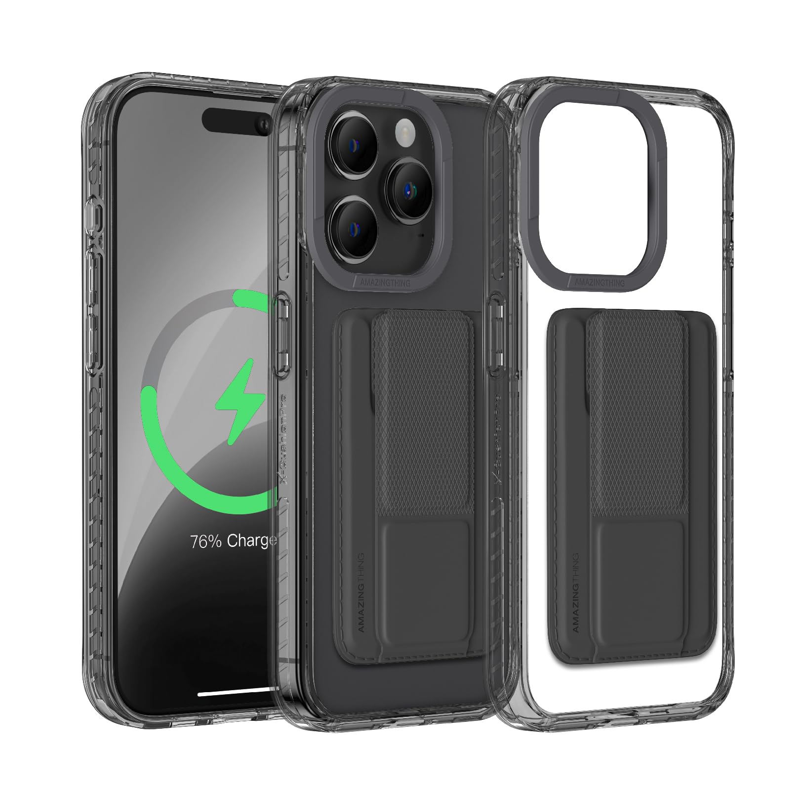 AMAZINGthing for iPhone 15 Pro Case with Detachable Phone Wallet, Magnetic Case Compatible with Magsafe Wireless Charging, 10FT Shockproof Phone Case, Black