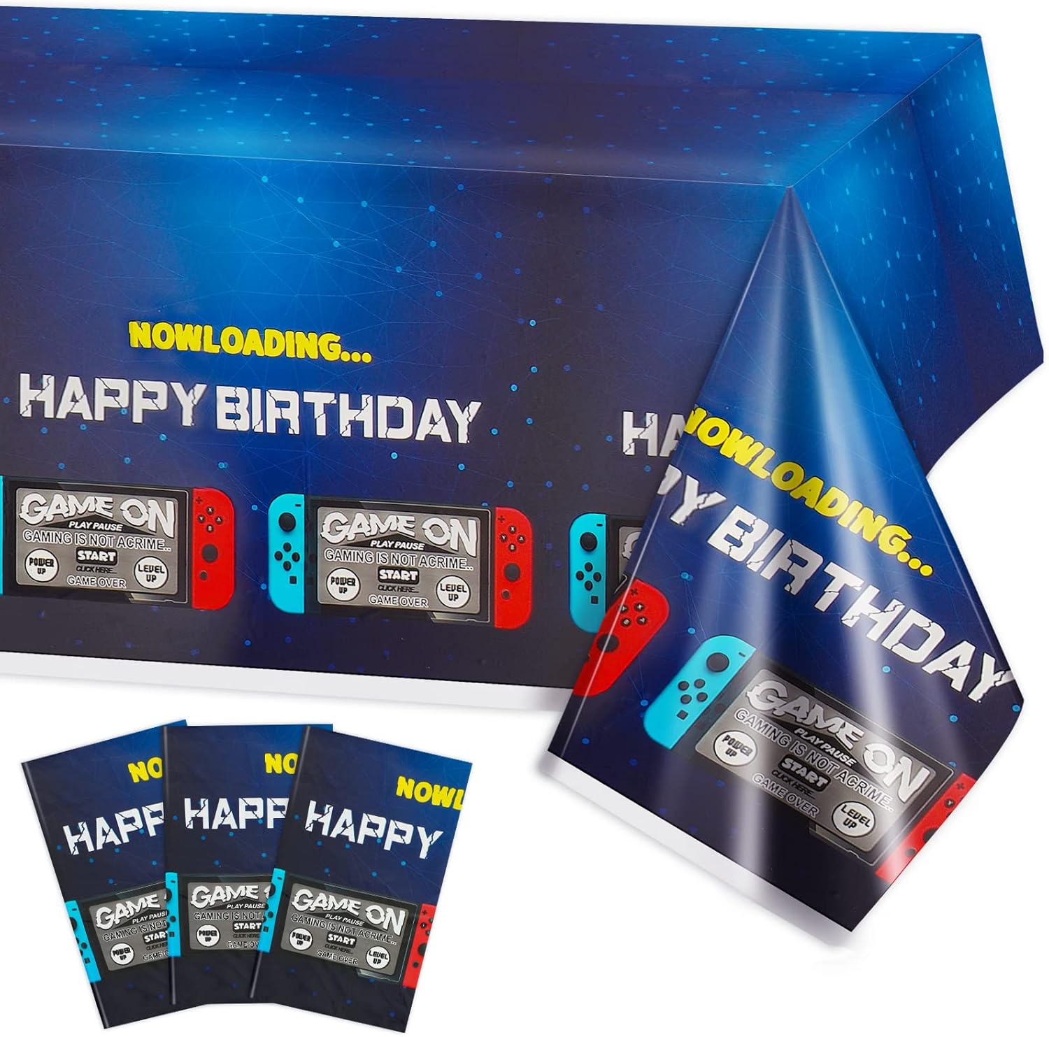 PHOGARY 3 Pack Video Game Tablecloth, Blue Gamer Birthday Decorations Disposable Plastic Rectangle Tablecloths for Kids Player Gamer Party Supplies 51″ X 87″ PHOGARY 3 Pack Video Game Tablecloth, Blue Gamer Birthday Decorations Disposable Plastic Rectangle Tablecloths for Kids Player Gamer Party Supplies 51″ X 87″