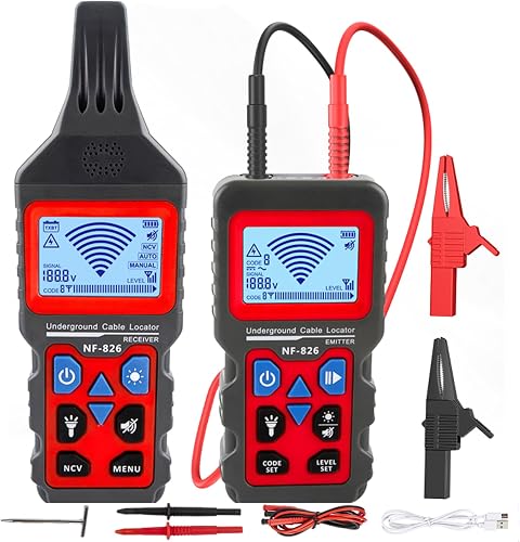 NOYAFA NF-826 Underground Cable Locator, Breakpoint Locator Tracker | Locate Buried Cables Up to 6ft Deep, Detect Breaks/Shorts, NCV, Rechargeable, Flashlight, for Wall/Pipeline/Underground