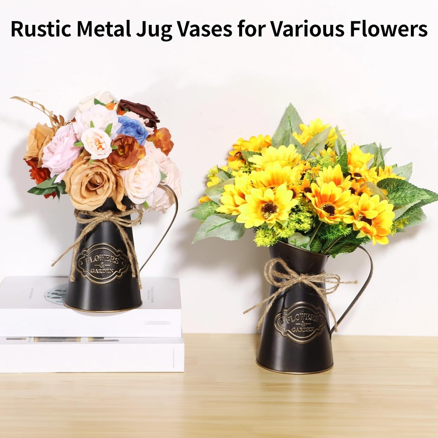 Rustic Metal Jug Vase, 7.9 Inch Tall, 8 PCS Metal Pitcher Vase for Flower, Farmhouse Decor Vintage Kitchen Bathroom Decor Vases for Home