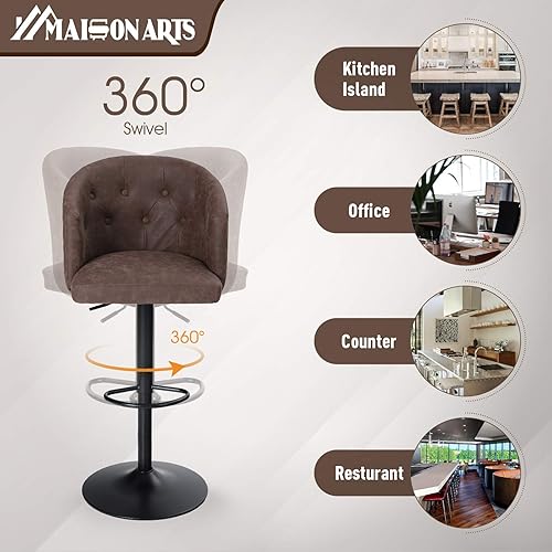 Miniatura 5 de Maison Arts Taburete de bar giratorio ajustable, marrón, marco de metal, asiento de piel sintética