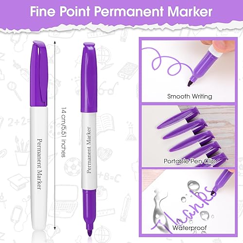 Miniatura 2 de Ctosree Paquete de 40 marcadores permanentes morados a granel, juego de marcadores permanentes de punta fina, funciona en plástico, madera, piedra,