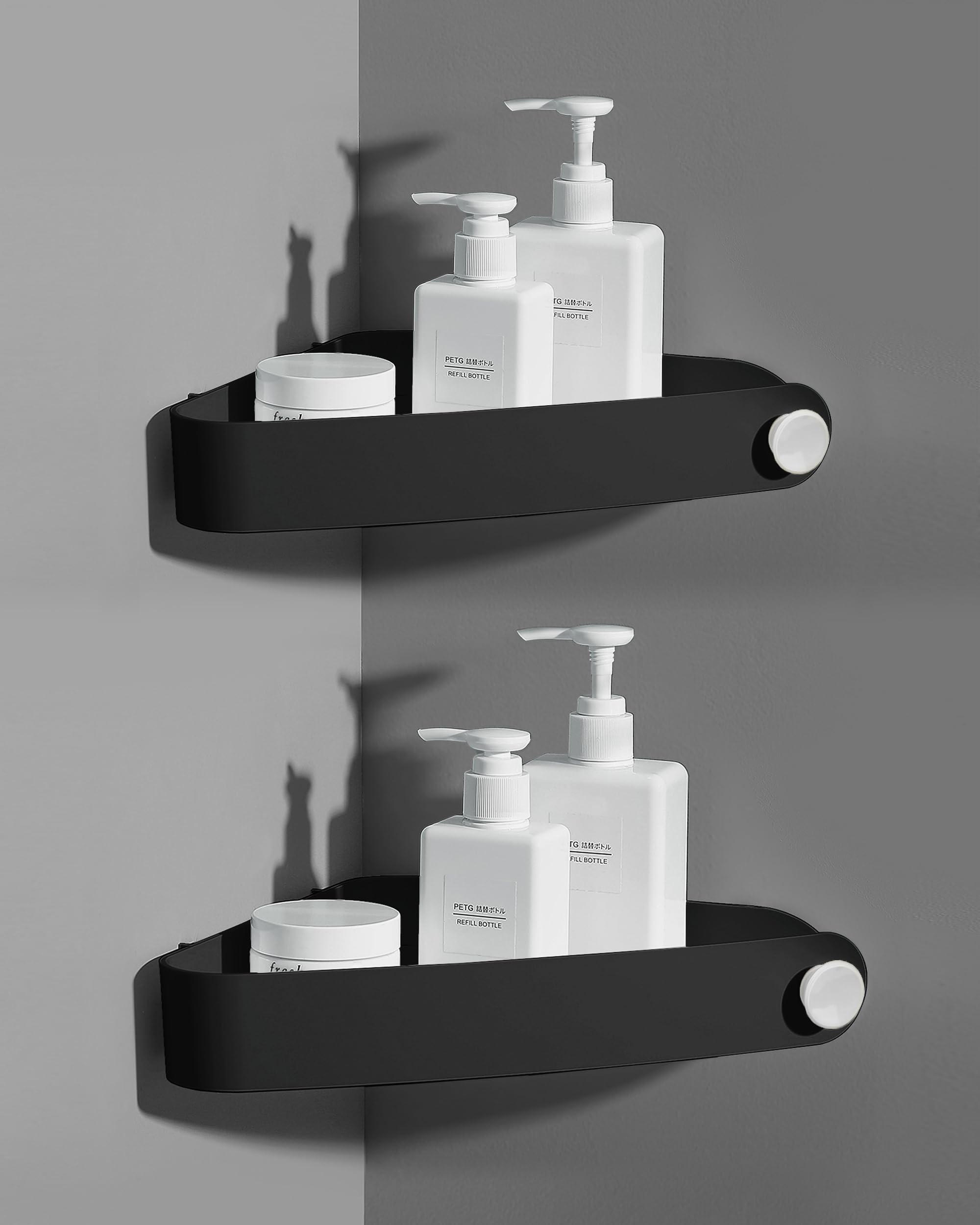 Sotfamily 2 Packs Black Shower Caddy, No Drilling Shower Corner Shelf with Adhesive Pad, Rust Free Plastic Shower Storage for Bathroom, Kitchen, Toilet