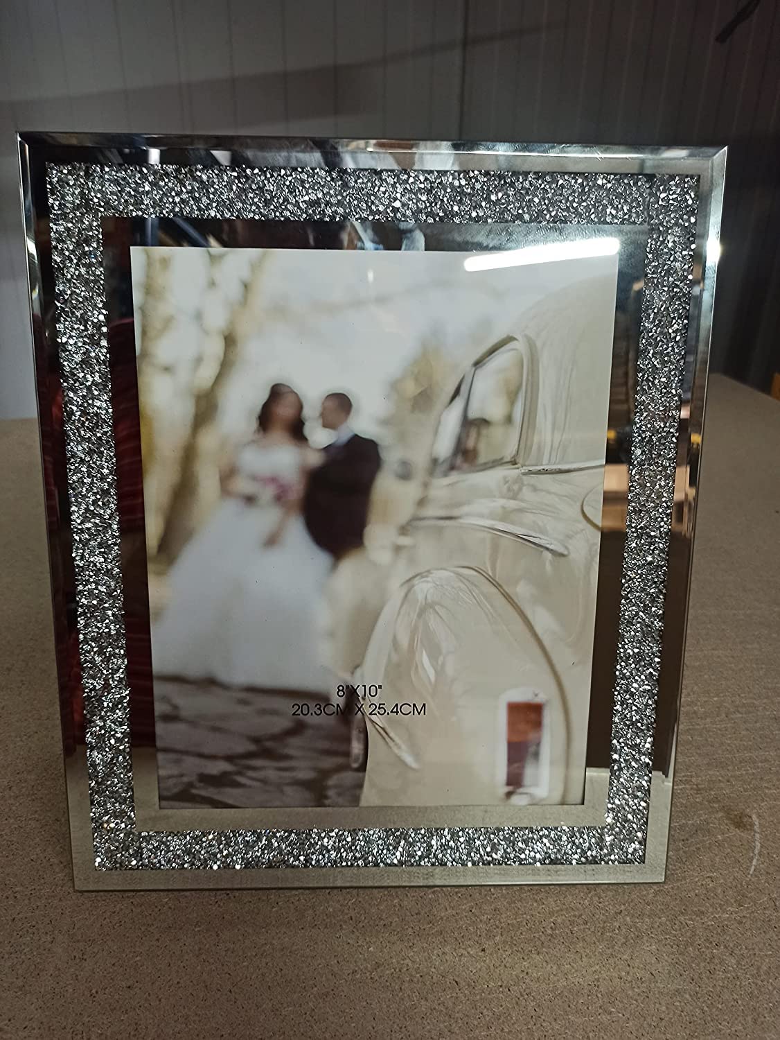 Biznest Silver Crushed Crystals Photo Frame Mirrored Crushed Jewel Crystal Diamante Picture Frame (8X10 Inch)